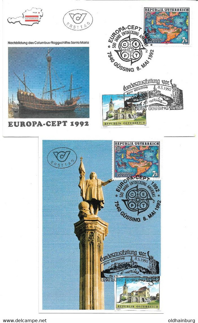 1899b: Spezial- Belege Europa Cept 1992 Sonderstempel Güssing - Güssing