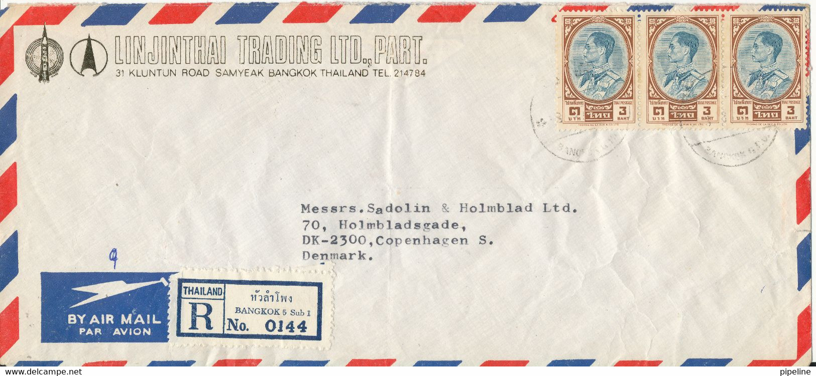 Thailand Registered Air Mail Cover Sent To Denmark Bended Cover - Tailandia