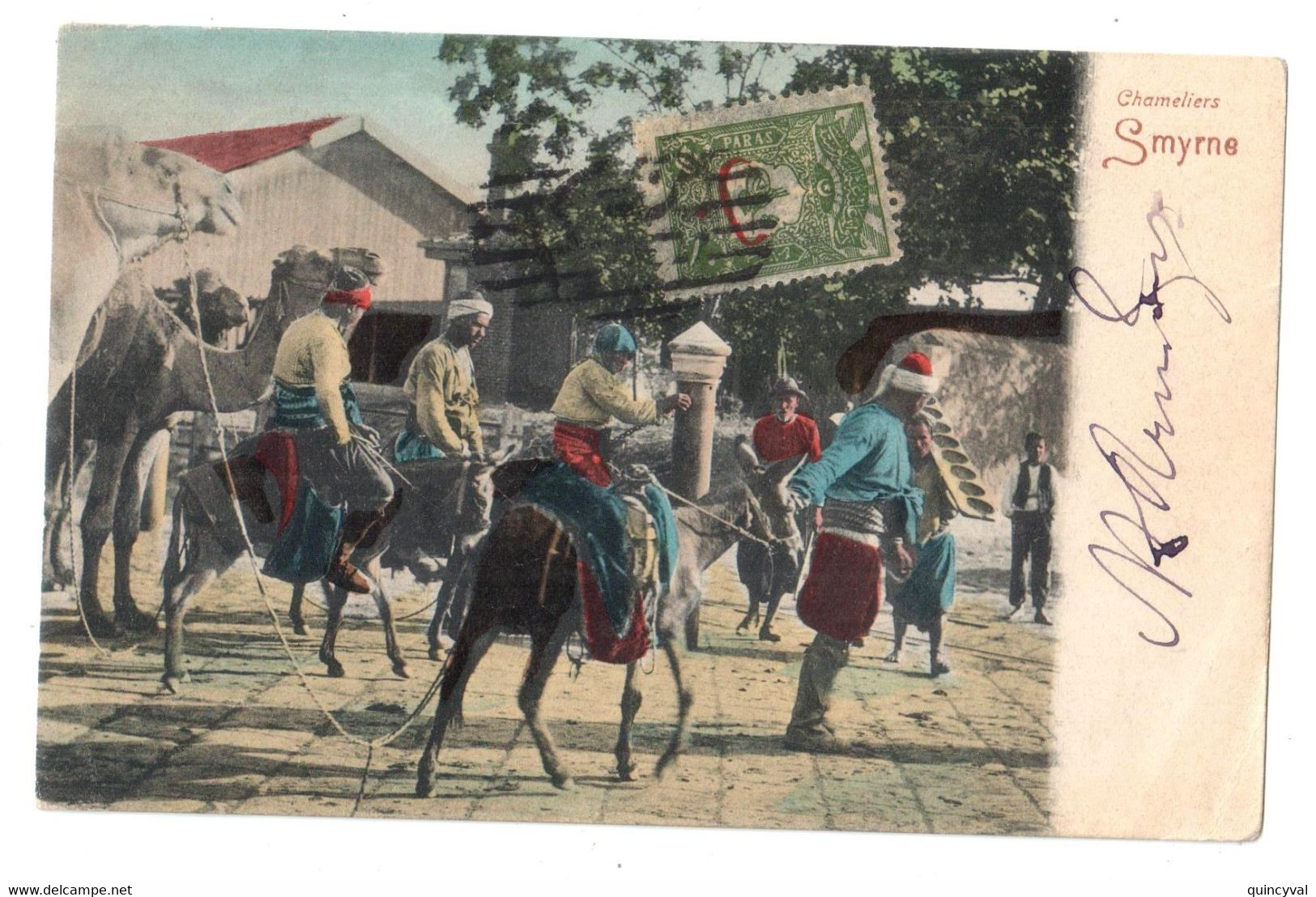 SMYRNE Carte Postale Timbre Turc Déposée BM Via Paquebot Et Constantinople Galata 1907 Dest Lyon - Briefe U. Dokumente