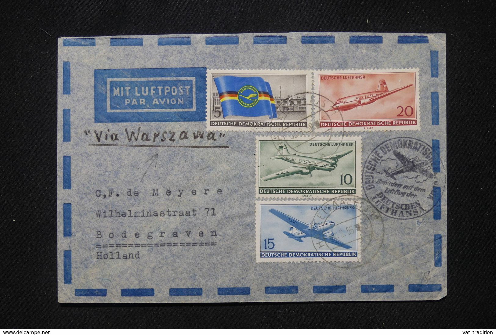 ALLEMAGNE - Enveloppe De Halle Pour Les Pays Bas Via Warszawa Par Avion En 1956 - L 105227 - Covers & Documents