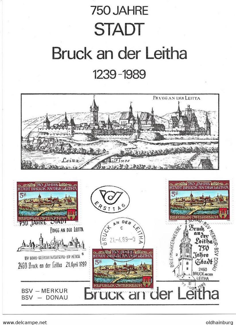 1899n: Heimatsammler Bruck An Der Leitha, Gedenkblatt, Kuvert & Maximumkarten, Triple- FDCs1989 - Bruck An Der Leitha