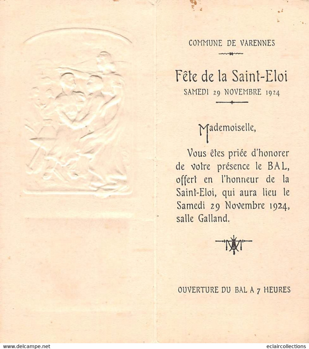 Vieux Papier         37         Varennes  Invitation (gaufrée) Au Bal De La Fête De La Saint Eloi   1934  (voir Scan) - Andere & Zonder Classificatie