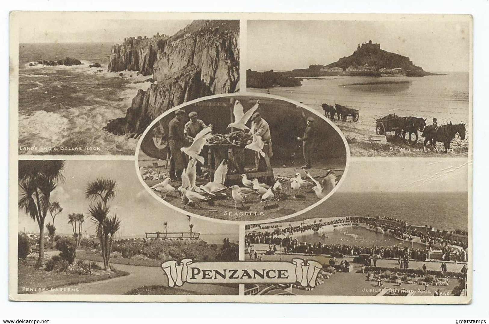 Cornwall  Postcard Penzance Seagulls Multiview  Posted Slogan Postmark 1947 - Land's End