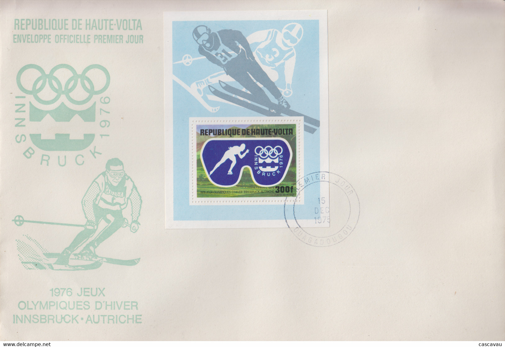 Enveloppe  FDC   1er  Jour   HAUTE  VOLTA   Bloc  Feuillet   Jeux  Olympiques  D' Hiver   INNSBRÜCK   1976 - Hiver 1976: Innsbruck