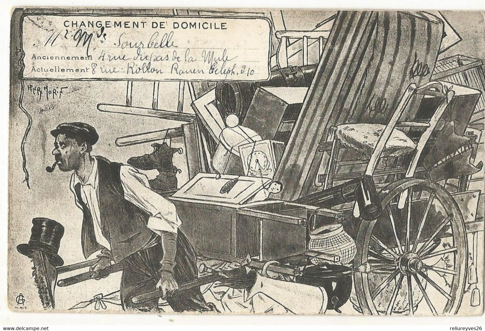 CPA, Th. Illustrateur , Changement De Domicile , Signé H. Morin, Phot. Taille Douce Ed.A.G. 1910 - Morin, Henri