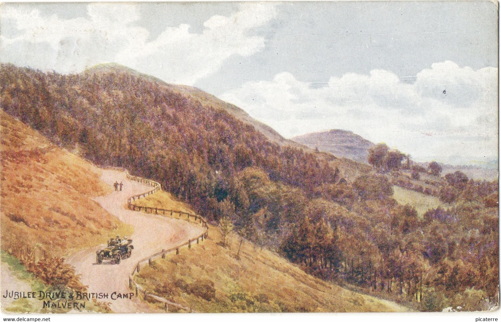 Jubilee Drive & British Camp, Malvern, Worcestershire 1919-(Art Signed-A.R.Quinton) Note-Old Car - Quinton, AR