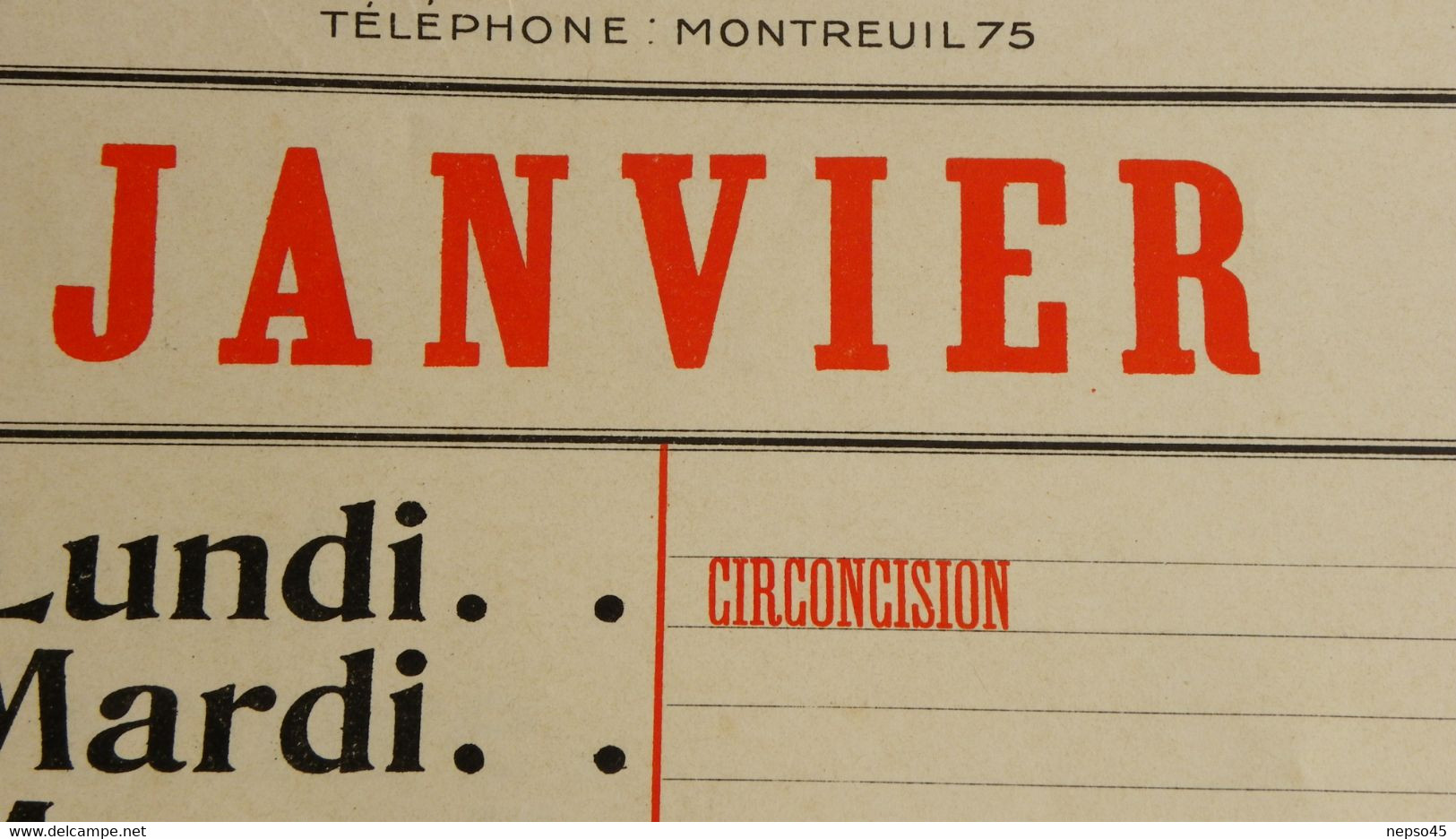 Calendrier Publicitaire.biscuiterie De Montreuil-s-Bois. 9 à 13 Bis Place De Villiers.Téléphone Montreuil 75.Seine. - Big : 1901-20