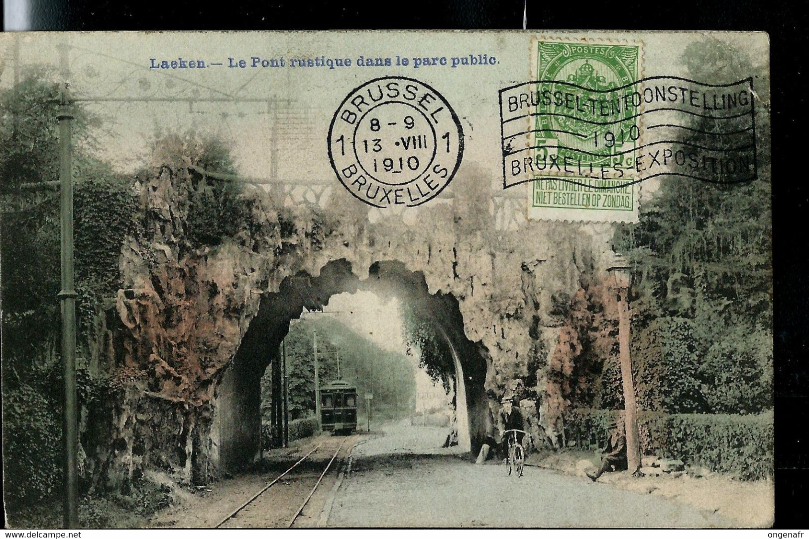 CP (Laeken: Le Pont Rustique Dans Le Parc Public) Obl. BRUSSEL - BRUXELLES 1 Du 13/08/1910 (Trammay) - Rural Post