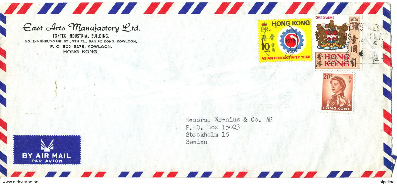 Hong Kong Air Mail Cover Sent To Sweden 1976 ?? - Brieven En Documenten