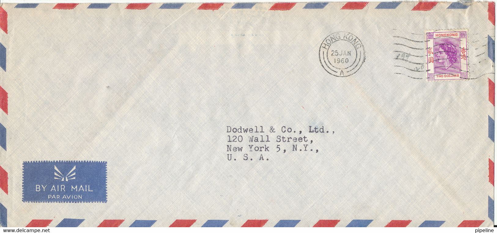 Hong Kong Air Mail Cover Sent To USA 25-1-1960 Single Stamp - Cartas & Documentos