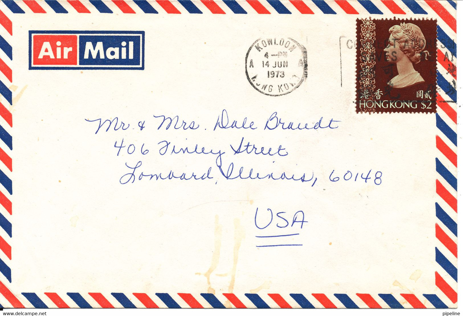 Hong Kong Air Mail Cover Sent To USA Kowloon 14-6-1973 - Briefe U. Dokumente