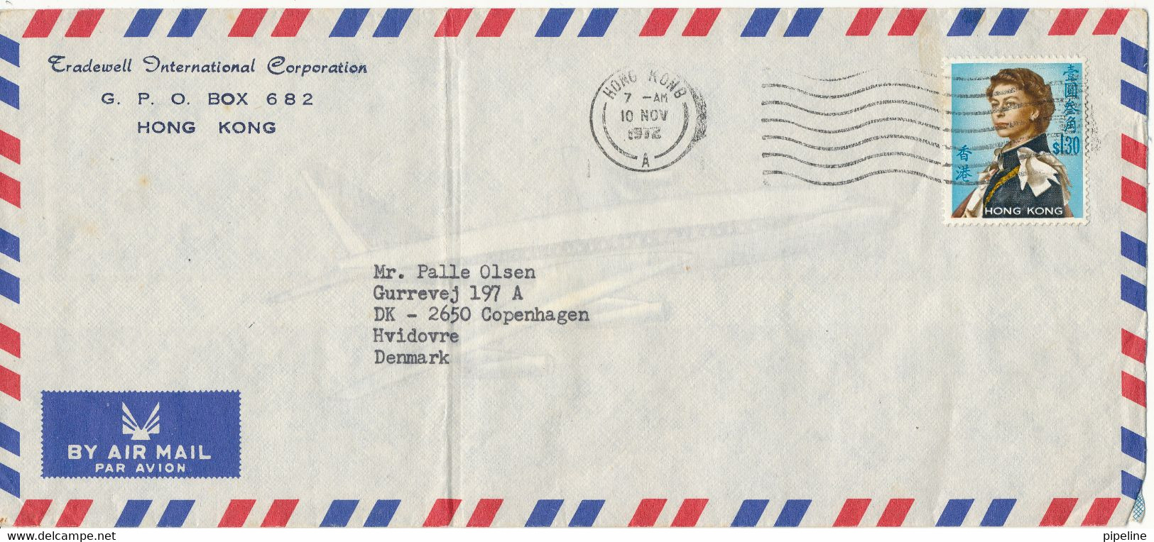 Hong Kong Air Mail Cover Sent To Denmark 10-11-1972 - Brieven En Documenten