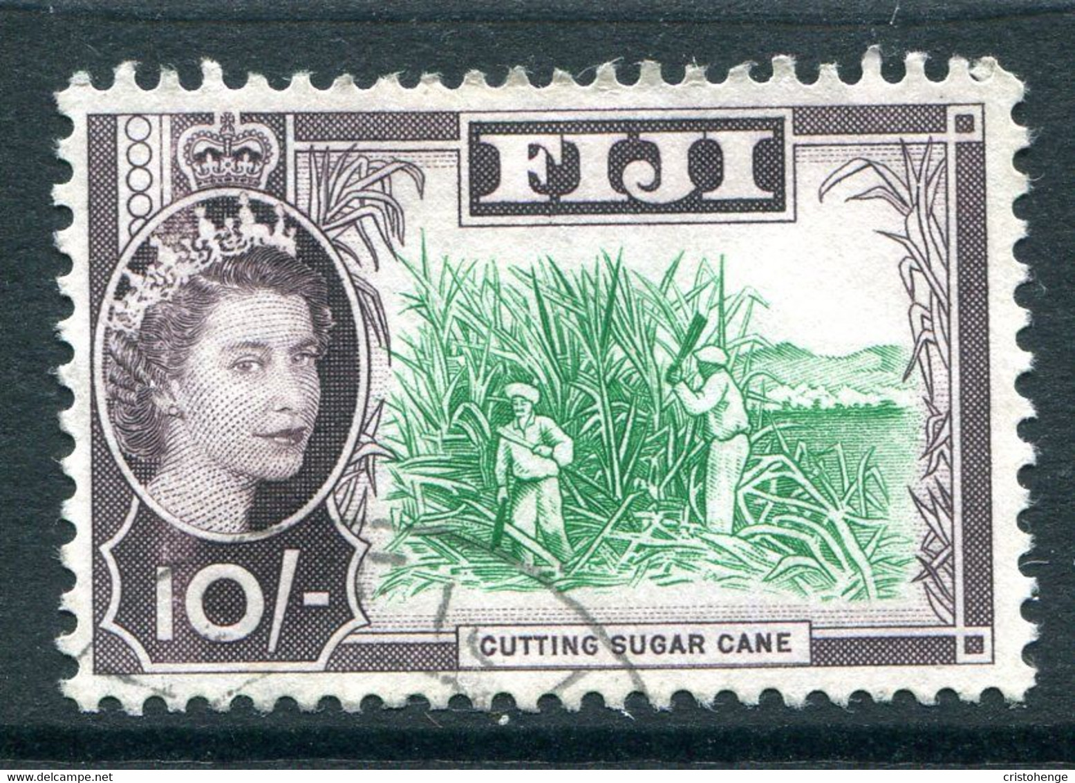 Fiji 1962-67 QEII Definitives - Wmk. Block CA - 10/- Cutting Sugar Cane Used (SG 324) - Fiji (...-1970)