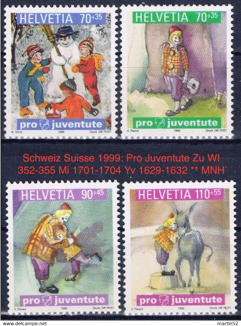 Schweiz Suisse 1999: Pro Juventute Zu WI 355 Mi 1704 Yv 632 ** MNH Zum Postpreis à La Faciale At Face Value - Burros Y Asnos