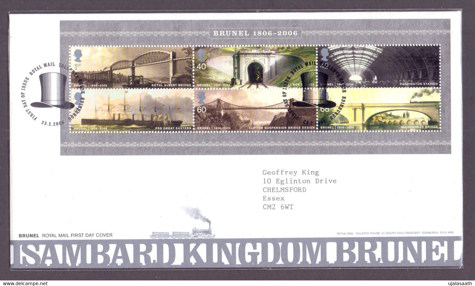 2006, Great Britain, Lsambard Kingdom, Brunel (1806-1859), Engineer, MS With 6 Stamps On A FDC-Hat Cancellation, Used - 2001-2010 Em. Décimales