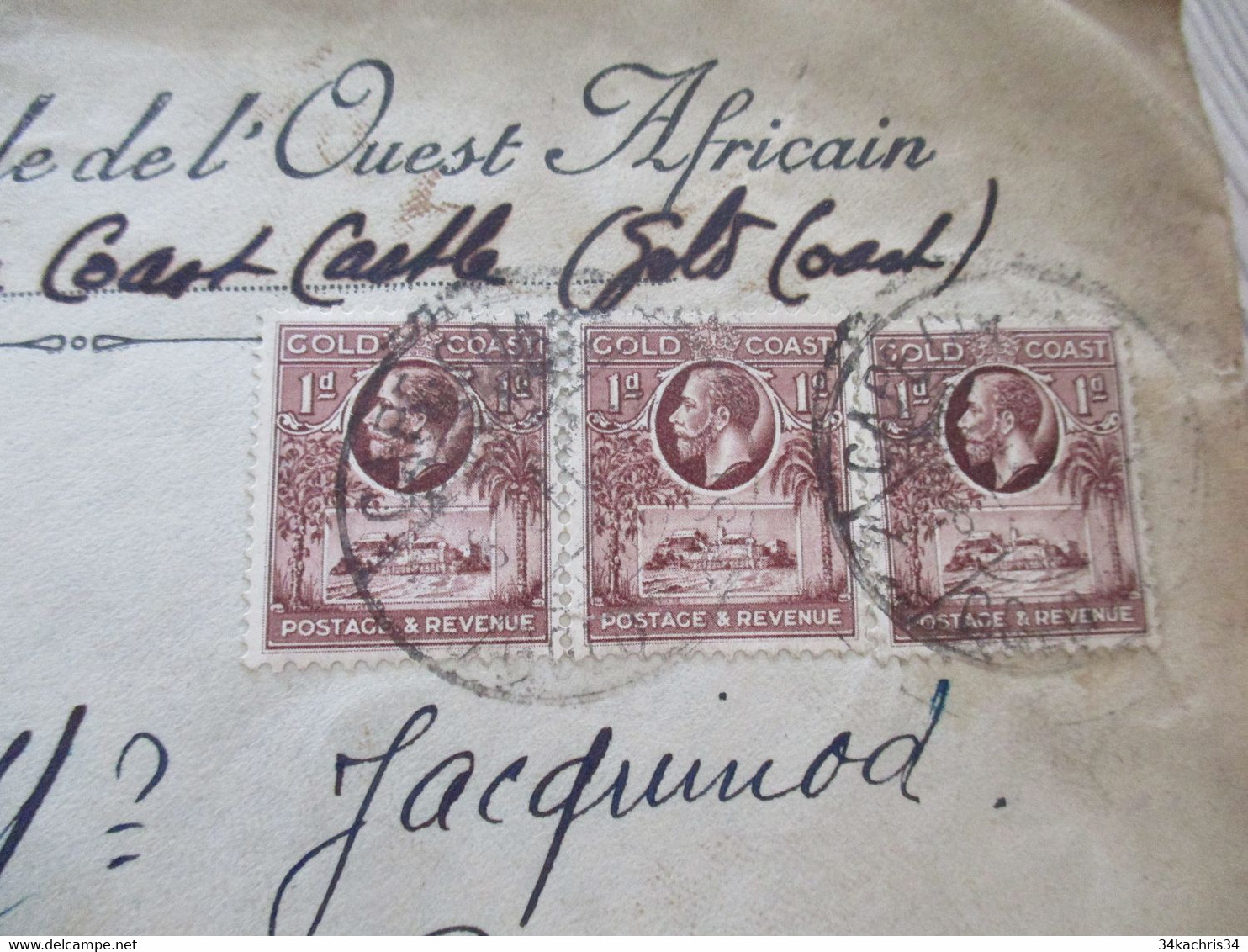Gold Coast English Colonies Letter 3 Stamps Société Commerciale Ouest Africain Cape Coast Castle - Goudkust (...-1957)