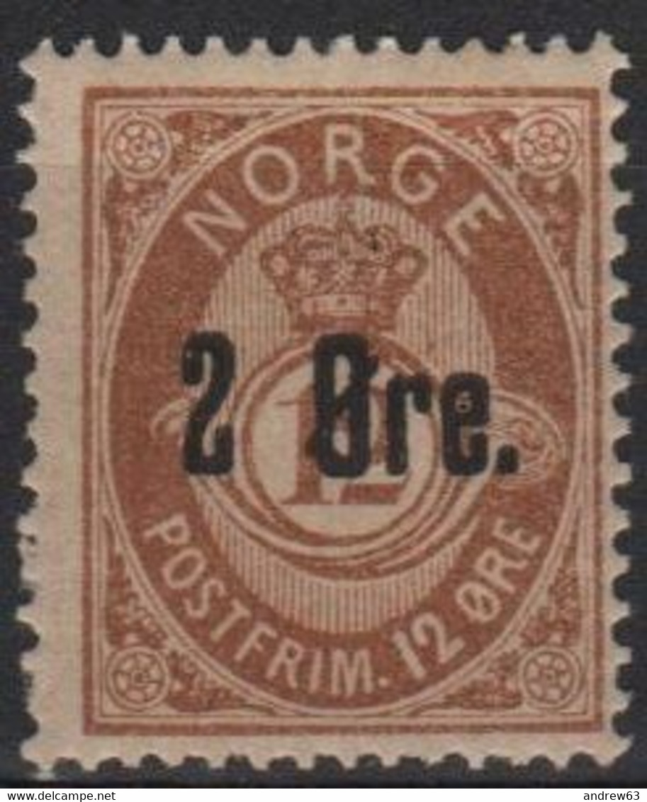 NORVEGIA - Norge - Norwegen - Norway - 1888 - 12ø Overprinted 2ø  - Yvert 45 - New - See Back Scan - Nuevos