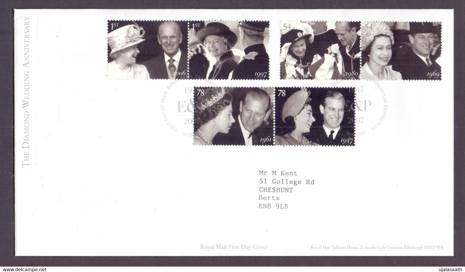 2007, Great Britain, 60th Wedding Anniversary Of Queen Elizabeth II And Prince Philip, Full Set Of 6 Stamps On A FDC. - 2001-2010 Em. Décimales