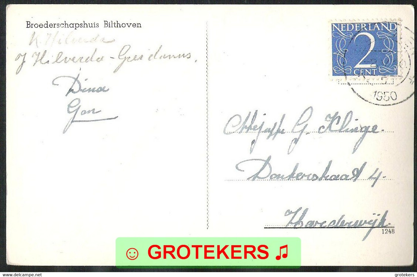 BILTHOVEN Broederschapshuis (1948) Verzonden 1950 - Bilthoven