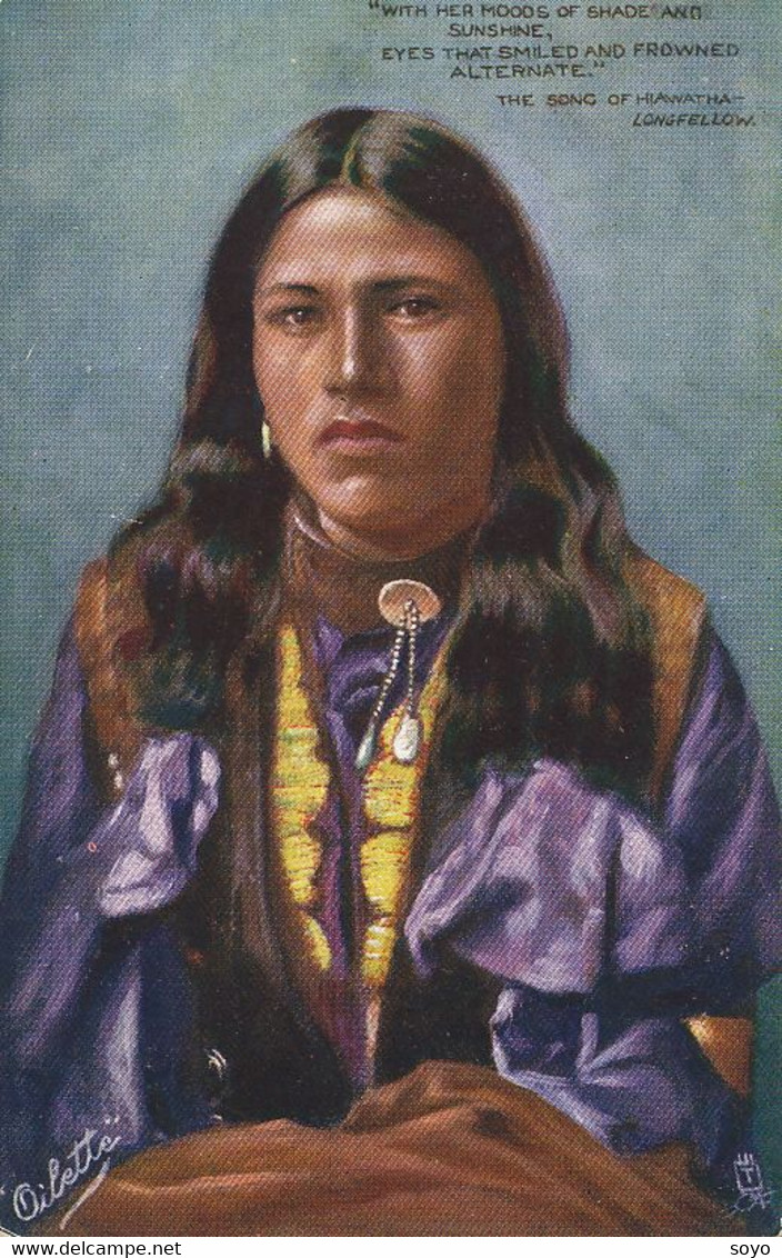 Indienne Amerique Du Nord Hand Colored Tuck Oilette  Hiawatha Longfellow Beautiful Indian Girl - Amérique