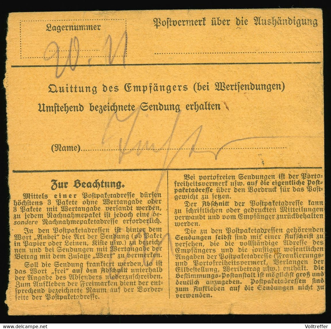 Paketkarte 1915 ?  EF Mi Nr. 21 ? Aus Saarburg Lothringen Nach Kaiserslautern, SST Landsturm Inf. Batl. Neustadt - Brieven En Documenten