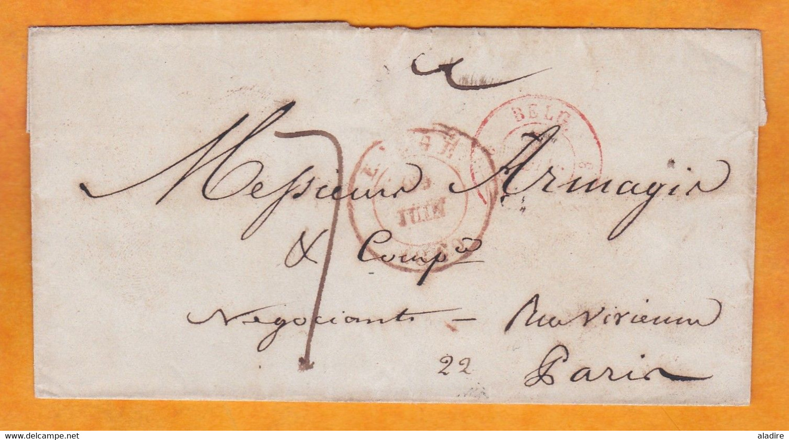 1849 - Enveloppe Pliée De Liège, Belgique Vers Paris, France - Taxe 7 Décimes - Entrée Par Valenciennes - Poste Restante - 1830-1849 (Belgica Independiente)