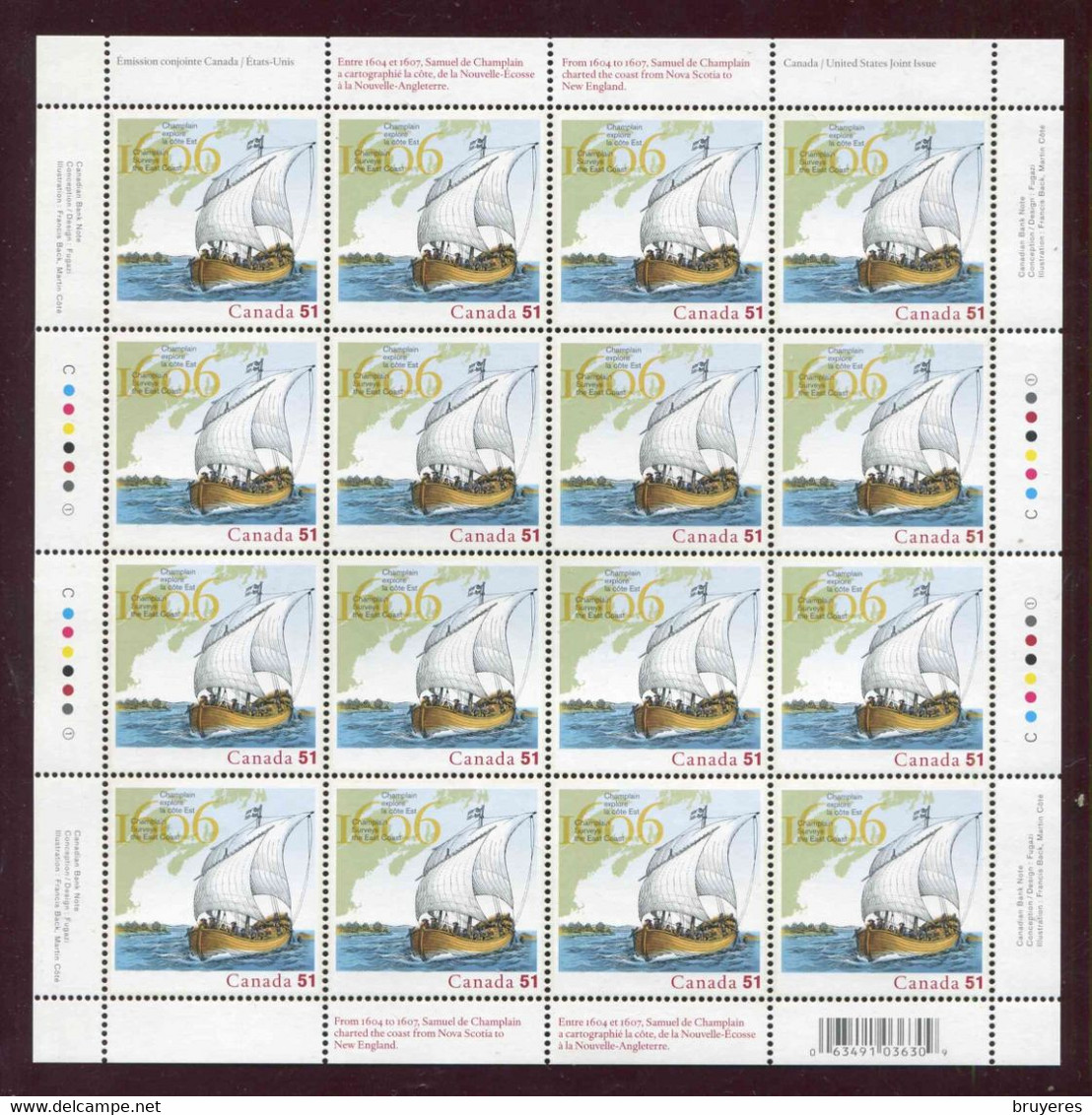 FEUILLE** De 2006 Du CANADA De 16 Timbres Gommés "51 C.- VOILIER DE L'EXPEDITION DE 1906" - Feuilles Complètes Et Multiples