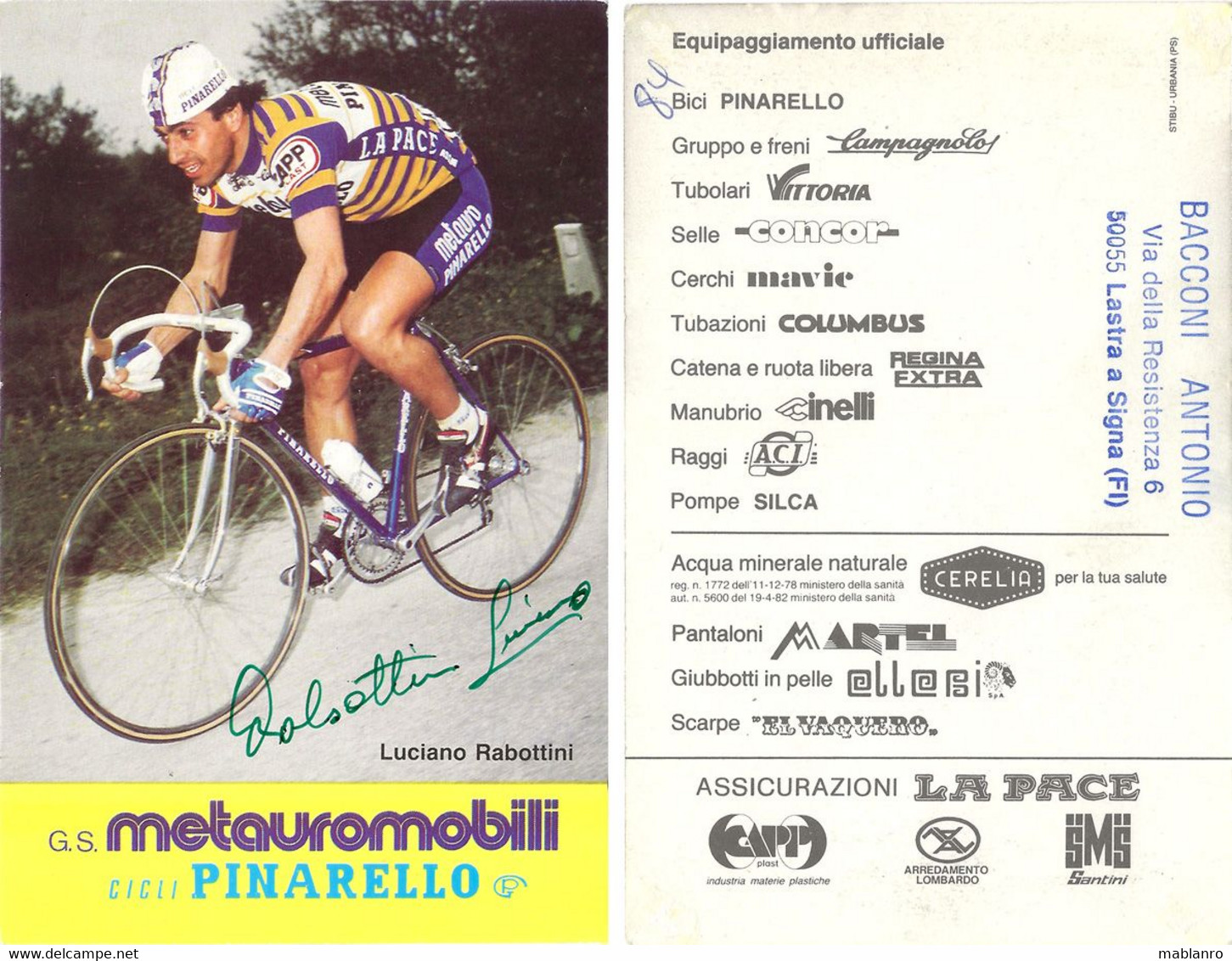 CARTE CYCLISME LUCIANO RABOTINI SIGNEE TEAM METAUROMOBILI 1984 - Ciclismo