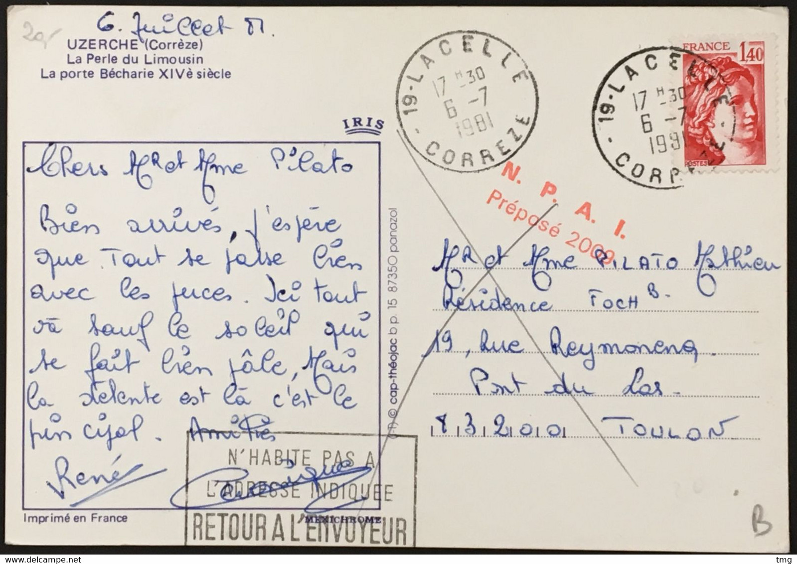 CPA28 - Uzerche Lacelle YT 2102 NPAI N'Habite Pas à L'adresse Indiquée Retour à L'Envoyeur – 8bleu - Storia Postale