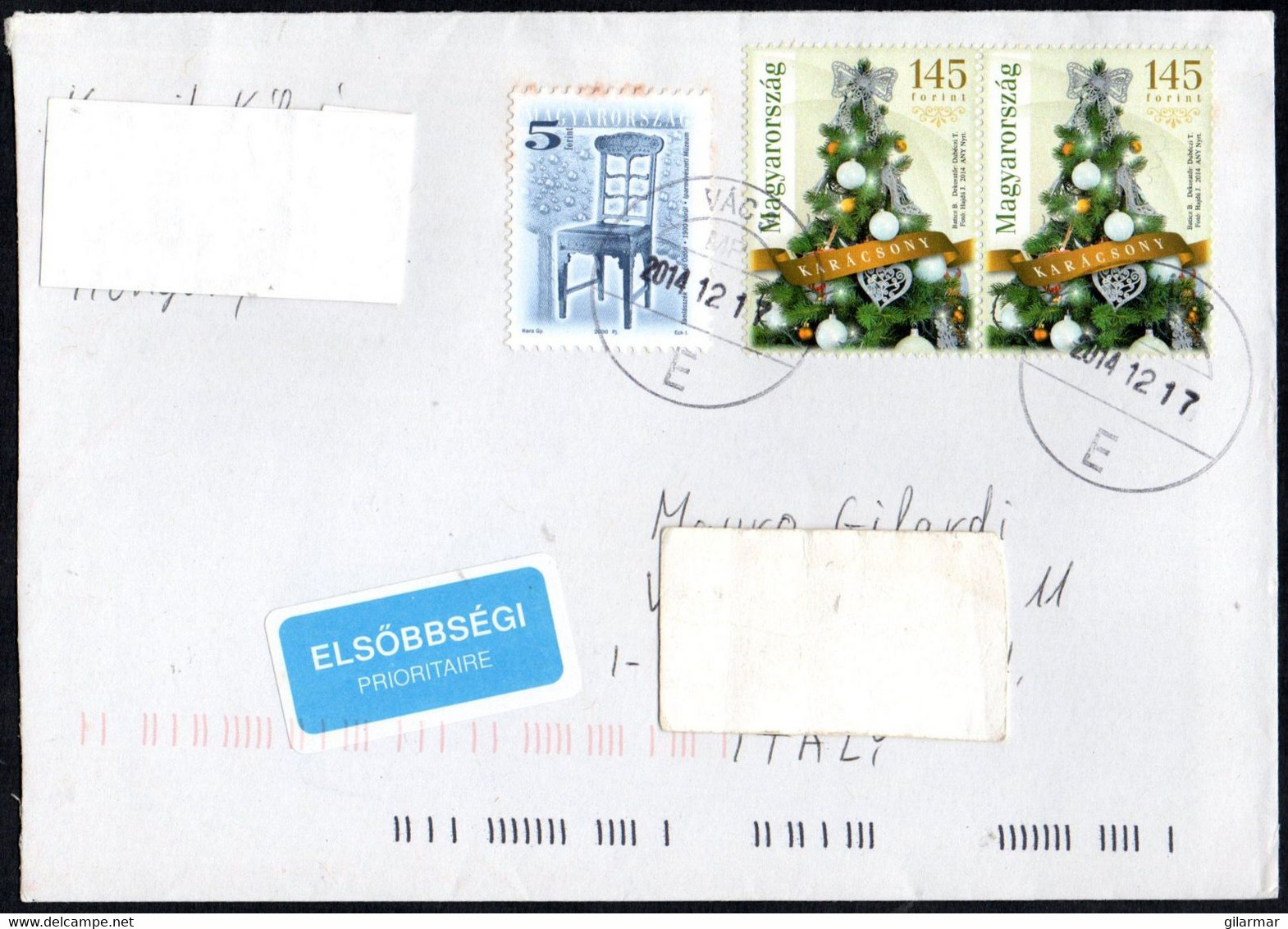 HUNGARY VAC 2014 - MAILED ENVELOPE - CHAIR / CHRISTMAS - Lettres & Documents