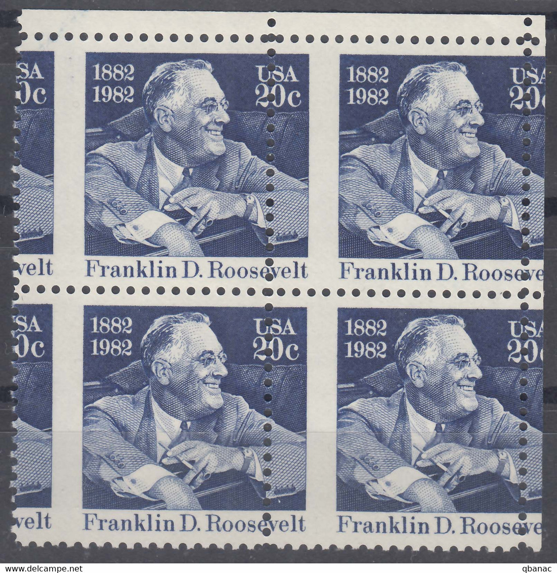 USA 1982 Roosevelt Sc#1950 Mint Never Hinged Piece Of 4 With Extremely Moved Perforation, Rare - Ongebruikt