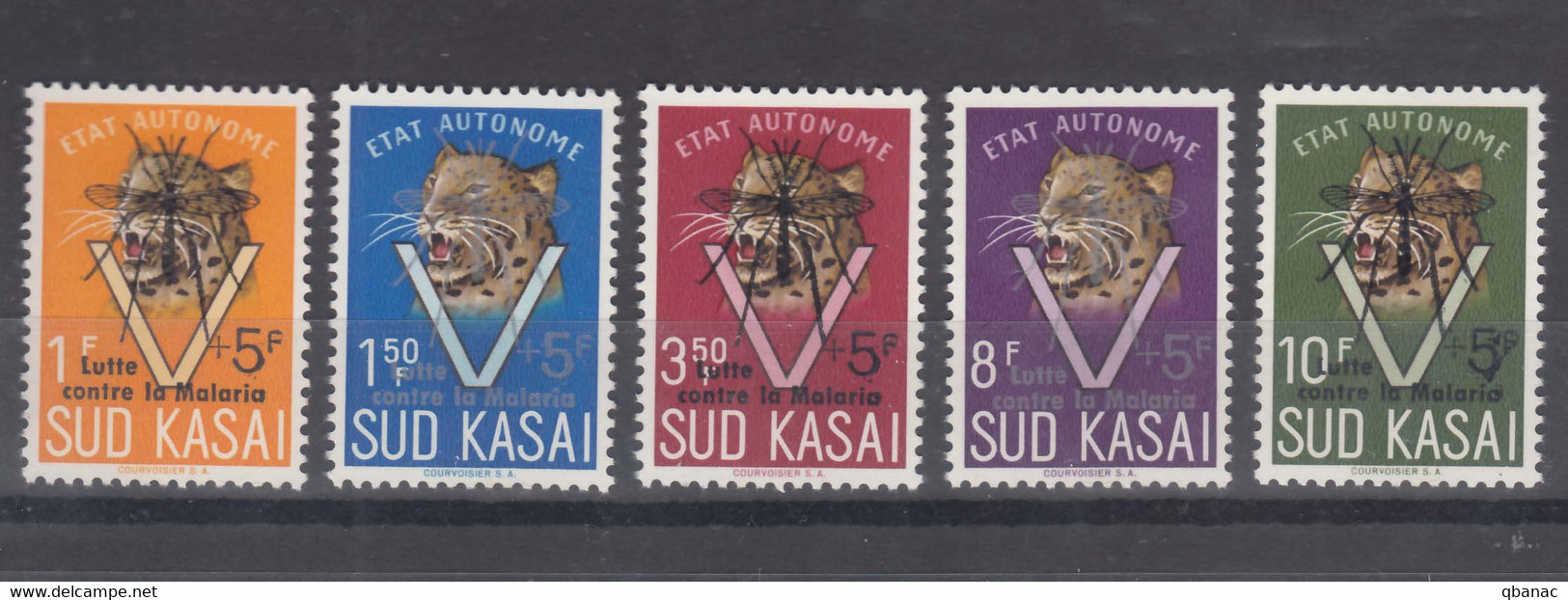 South Kasai COB#20-24 Leopard Mosquito Anti Malaria Ovpt, Mint Never Hinged - South-Kasaï