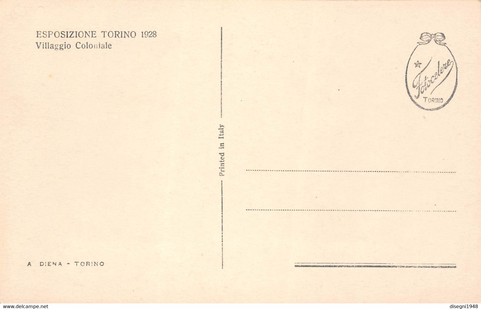 09887 "ESPOSIZIONE TORINO 1928 - VILLAGGIO COLONIALE" ARCHITETT. DEL '900. ANIMATA.CART. ORIG. NON SPED. - Tentoonstellingen