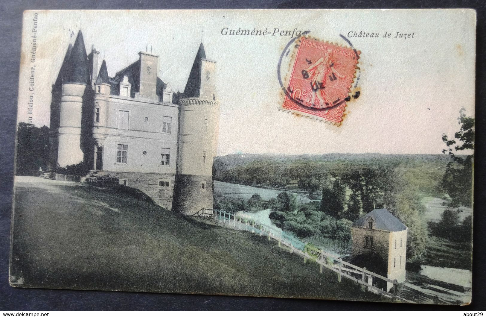 CPA 44 GUEMENE PENFAO - RARE éditeur - Château De Juzet - Edit Biziou, Coiffeur - Carte Simili Aquarelle- Réf. M 195 - Guémené-Penfao