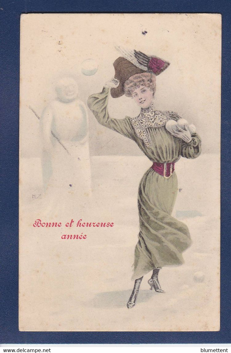 CPA Type Vienne En Pied Femme Women Glamour Viennoise Art Nouveau Circulé Bonhomme De Neige - Vienne
