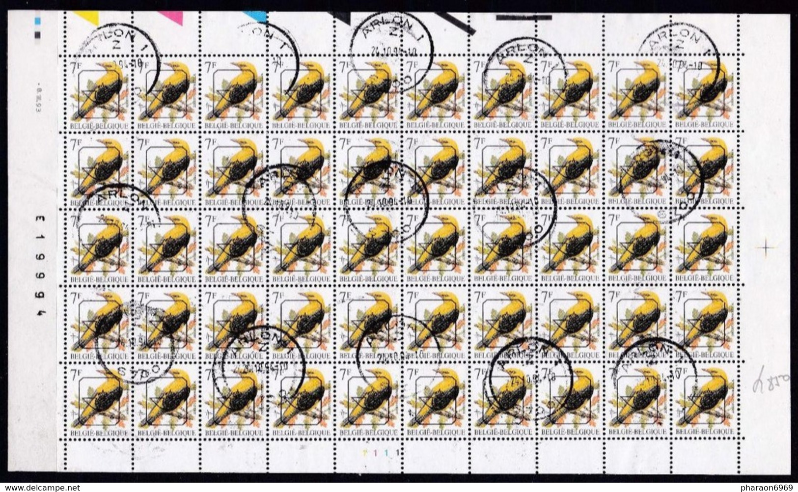 Pre830 Loriot Feuille Complète Oblitération Arlon 1 - Typo Precancels 1986-96 (Birds)