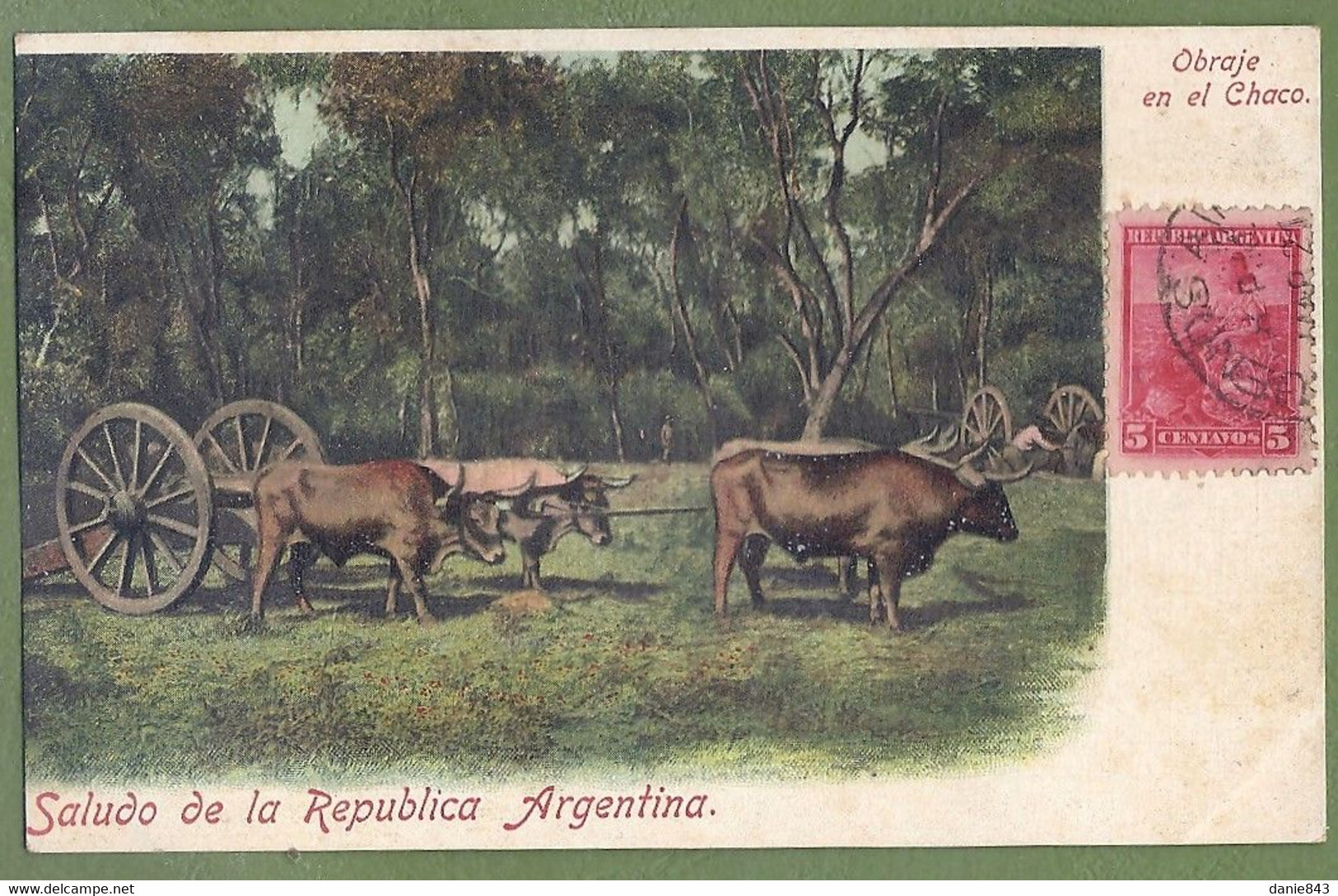 CPA Dos Précurseur - ARGENTINE - SALUDO DE LA REPUBLICA ARGENTINA - OBRAJE EN EL CHACO - Attelage De Boeufs - Argentine