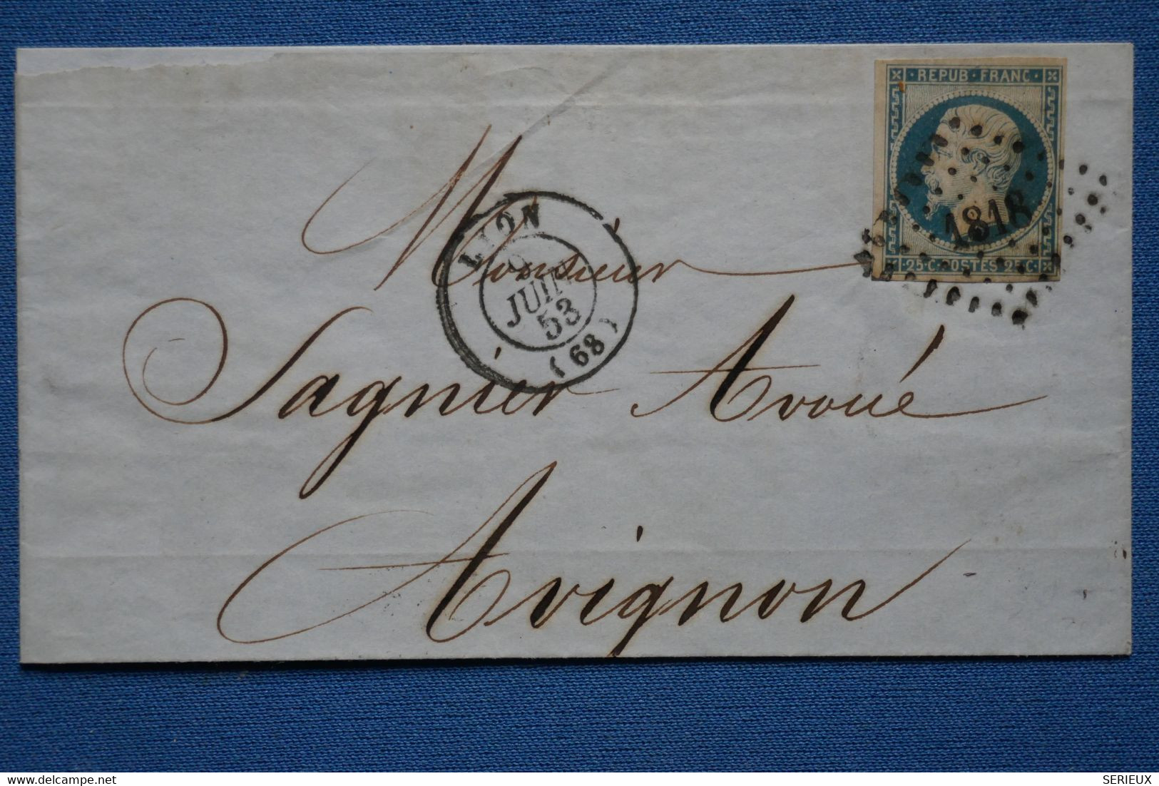 #6 FRANCE BELLE LETTRE 1853  LYON POUR AVIGNON  + N 10 BLEU NOIR   + AFFRANCHISSEMENT . INTERESSANT - 1852 Luis-Napoléon