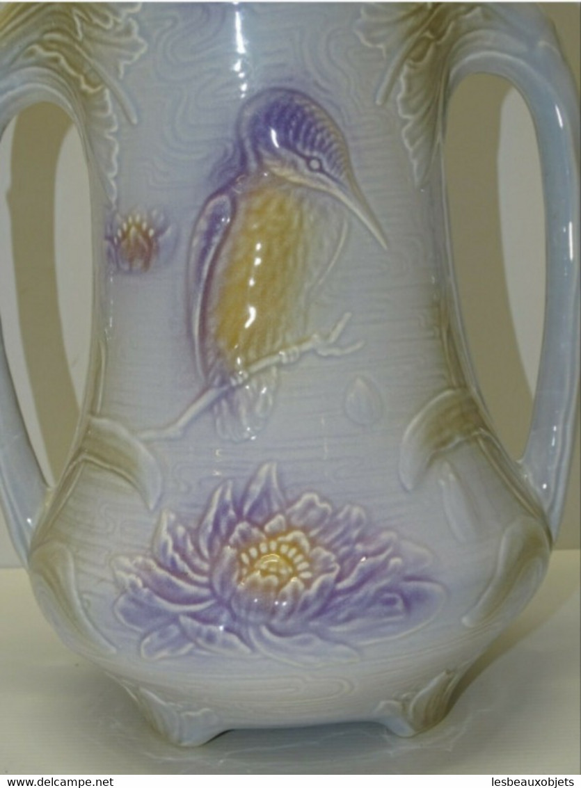 JOLI ANCIEN GRAND VASE ART NOUVEAU CERAMIQUE SALINS Couleurs Acidulées Déco XXe - Salins (FRA)