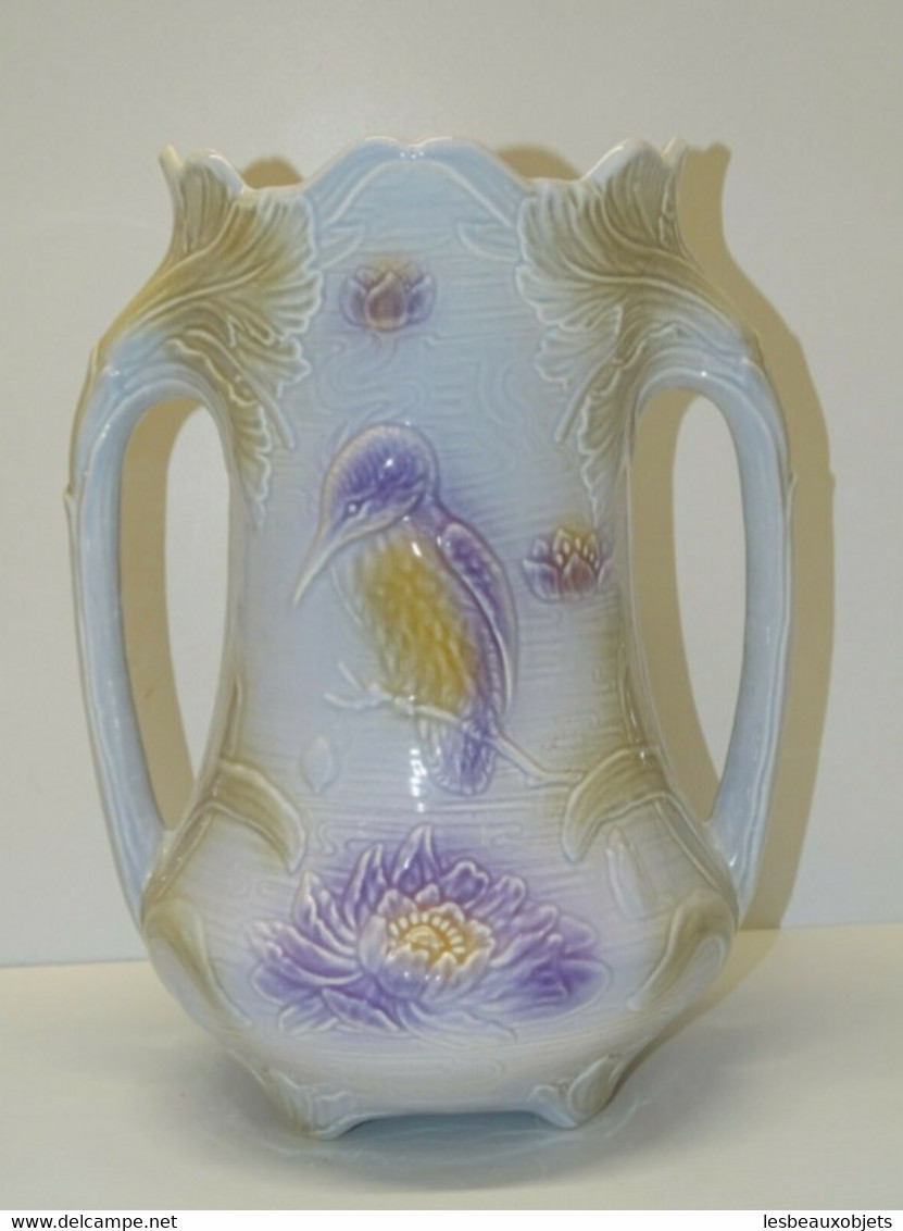 JOLI ANCIEN GRAND VASE ART NOUVEAU CERAMIQUE SALINS Couleurs Acidulées Déco XXe - Salins (FRA)