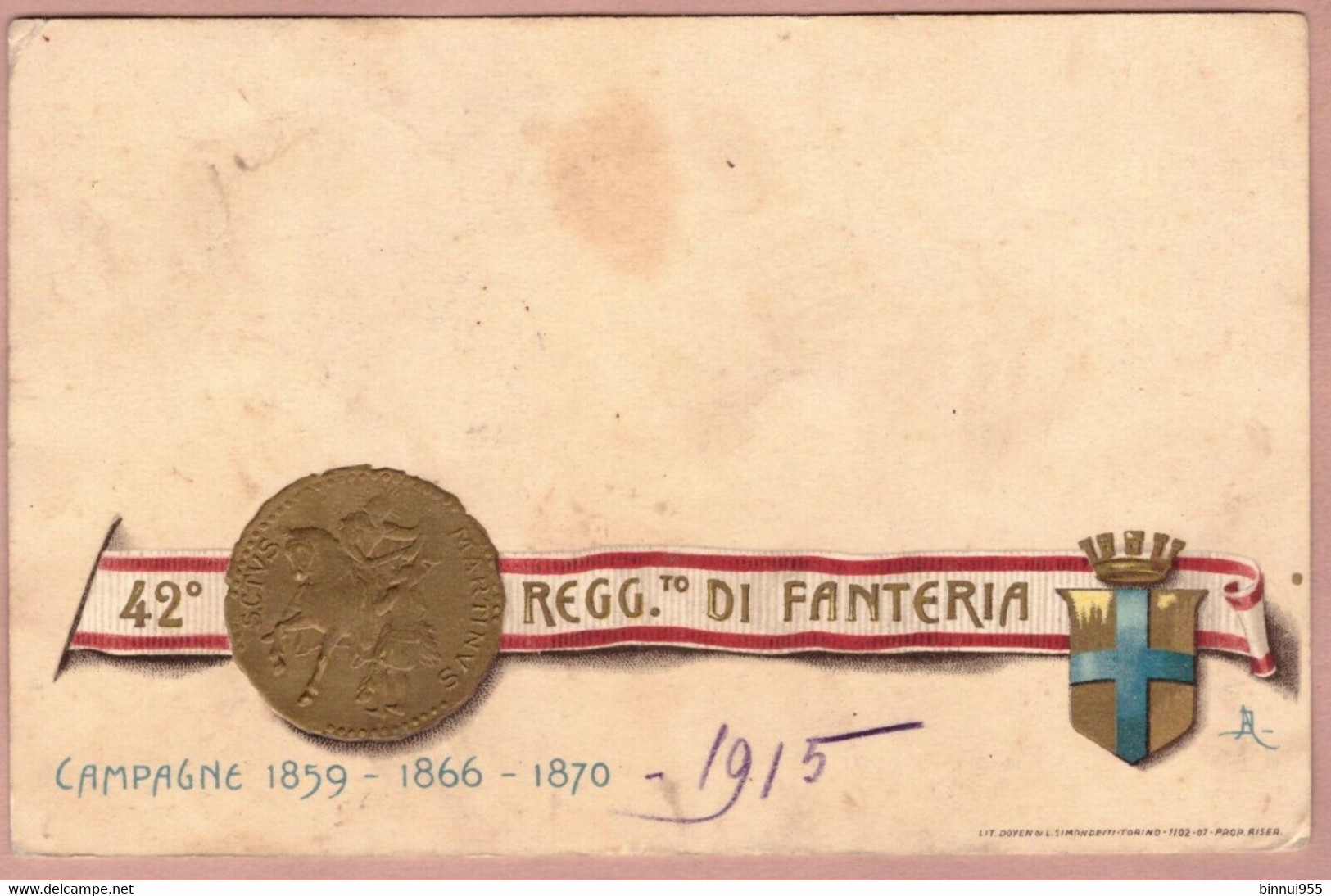 Cartolina 42° Reggimento Di Fanteria - Viaggiata - 1915 - Reggimenti