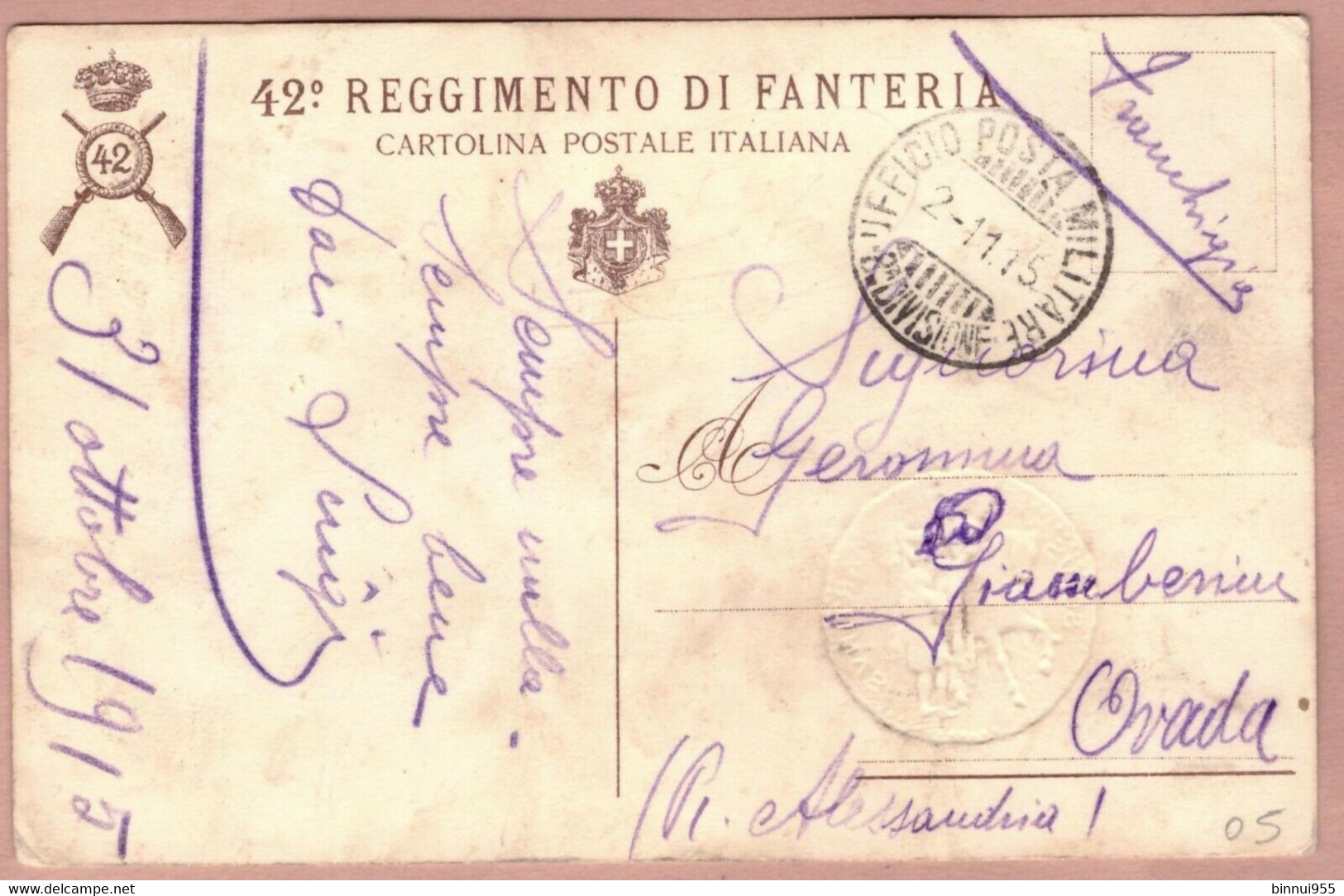 Cartolina 42° Reggimento Di Fanteria - Viaggiata - 1915 - Reggimenti