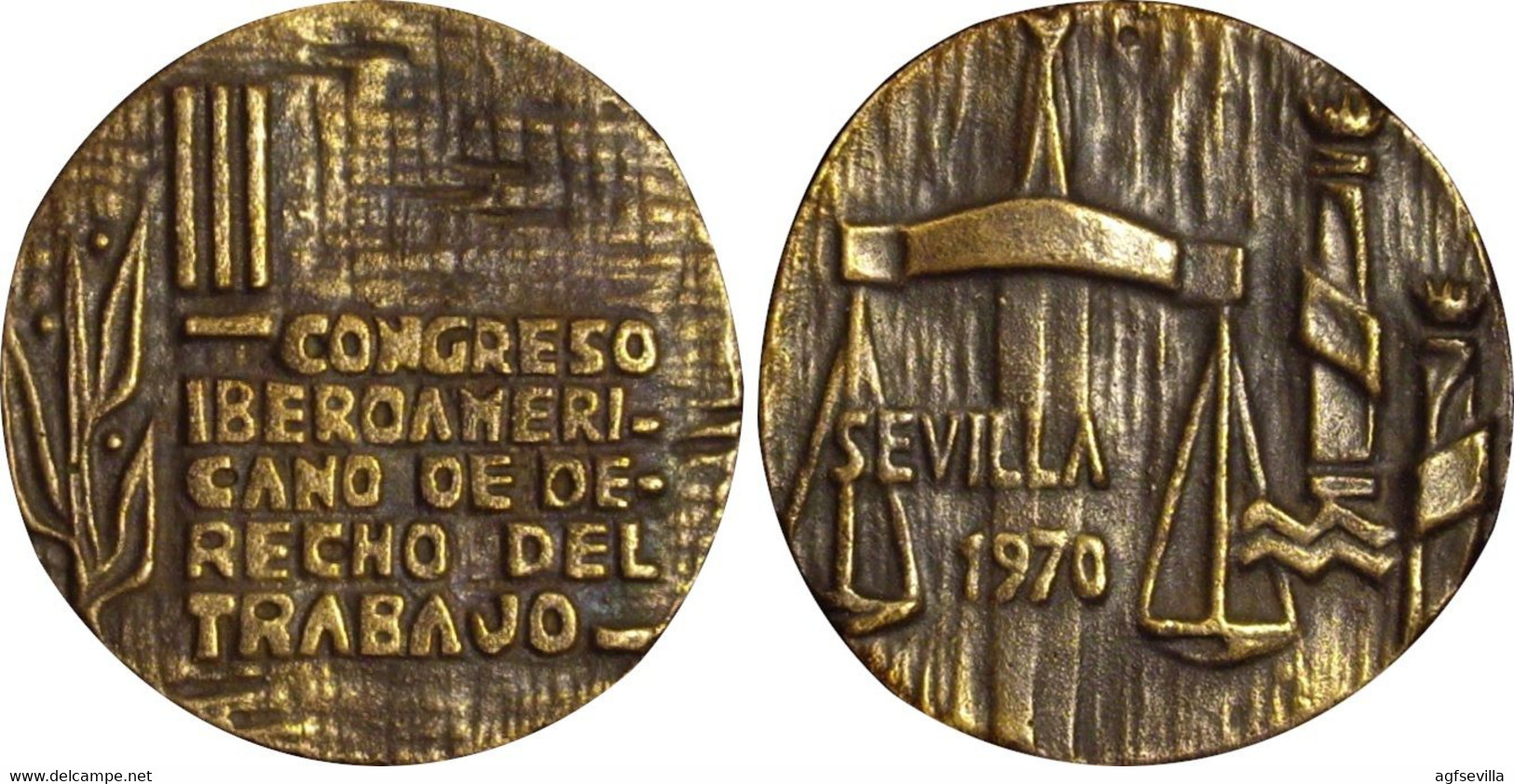 ESPAÑA. MEDALLA III CONGRESO IBEROAMERICANO DE DERECHO DEL TRABAJO. SEVILLA 1.970. BRONCE. ESPAGNE. SPAIN MEDAL - Profesionales/De Sociedad