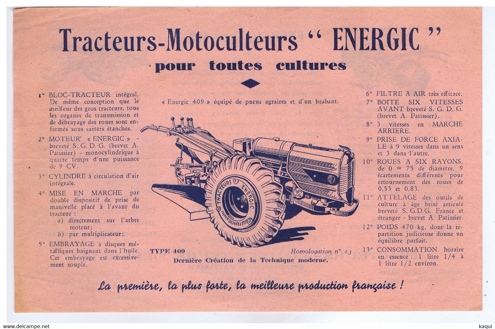 RHÔNE - VILLEFRANCHE-sur-SAÔNE - Etablissements PATISSIER - Tracteurs - Motoculteurs " ENERGIC " - Pubblicitari