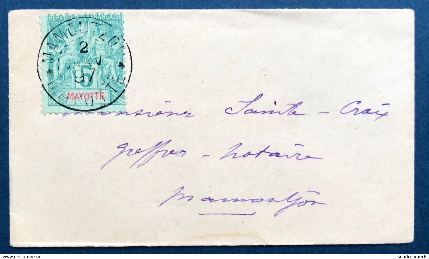 France Colonies Françaises Petite Lettre Locale 1897 Type Groupe N°4 5c Vert Obl Mamoutzou/Mayotte RR & SUP - Cartas & Documentos