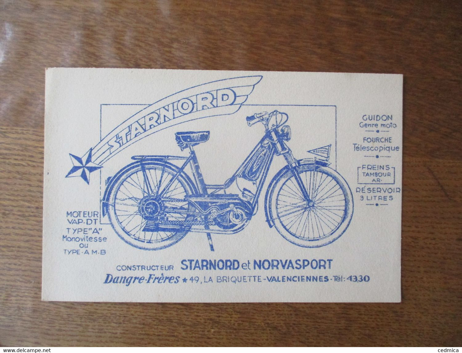 STARNORD MOTEUR VAP.DT TYPE "A" MONOVITESSE OU TYPE.A.M.B. CONSTRUCTEUR STARNORD ET NORVASPORT DANGRE VALENCIENNES - Motos & Bicicletas