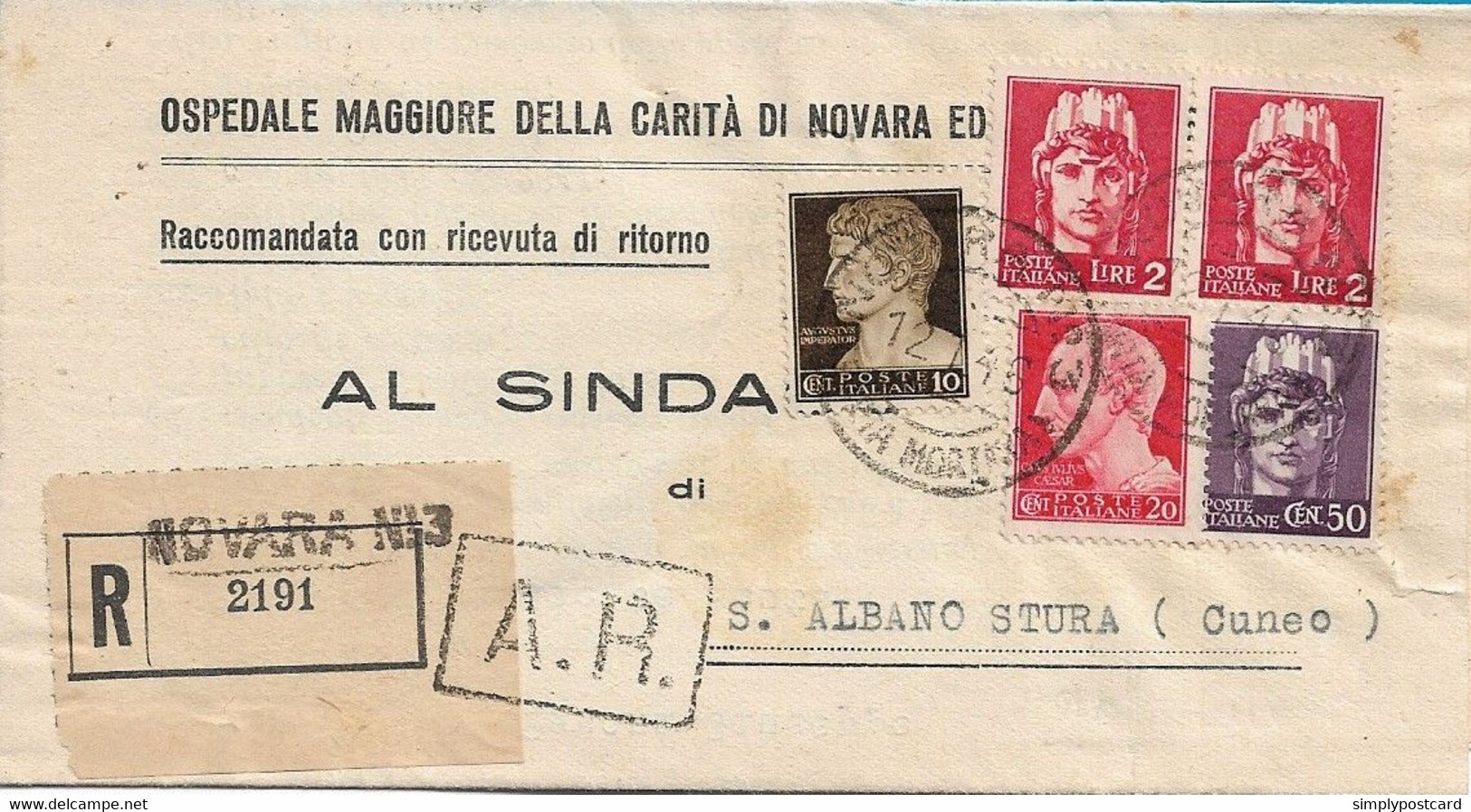 REPUBBLICA DA NOVARA A S. ALBANO STURA CON VALORI LUOGOTENENZA IMPERIALE SENZA FASCI 12.10.1946 - M135 - 1946-60: Marcofilie