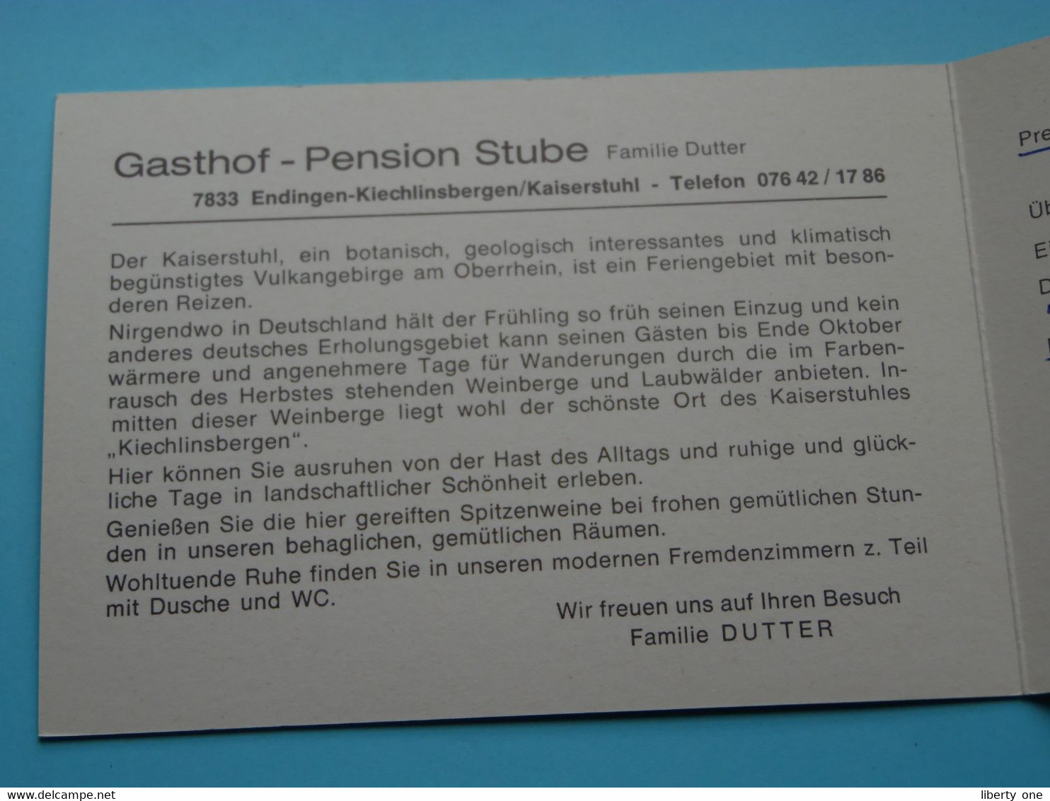 Gasthof - Pension Stube ( Fam. DUTTER ) ENDINGEN-Kieghlinsbergen/Kaiserstuhl - Anno 19?? ( See Photos ) ! - Endingen