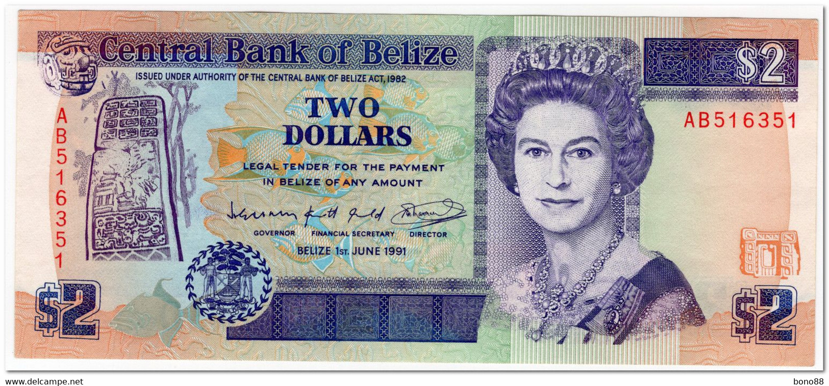 BELIZE,2 DOLLARS,1991,P.52b,AU - Belice