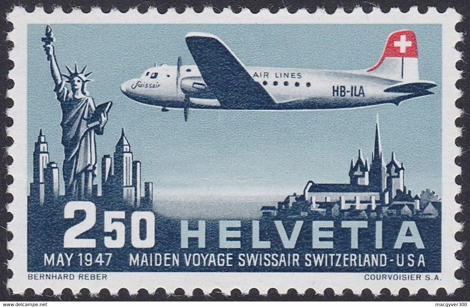 SUISSE, 1947, New York - Genève (Yvert 41 ) - Nuovi